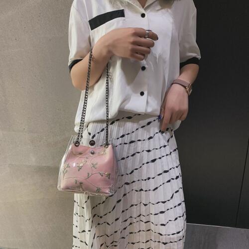 Women Beach Bag Handbag Vintage Clear Bags PVC Shoulder Crossbody Bags Jelly Candy Bucket Bag with Hidden Zipper Pocket /BY