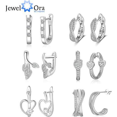 JewelOra Solid 925 Sterling Silver Stud Earrings for Women Silver 925 Jewelry Women Cubic Zirconia Heart Leaf Earrings for Girls