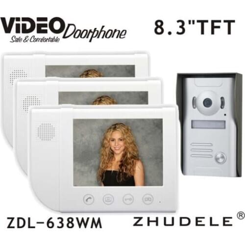 ZHUDELE Top quality home security video doorbell audio door phone 8.3 inch LCD Screen and Metal HD Camera waterproof cover 1v3
