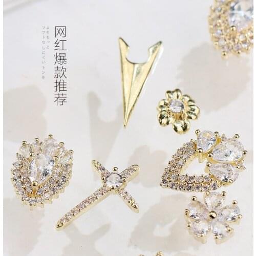 10pcs/lot Water Flower Alloy Zircon Nail Art Crystals Nail Jewelry Rhinestone Nails Accessories Supplies Nail Decorations Charms