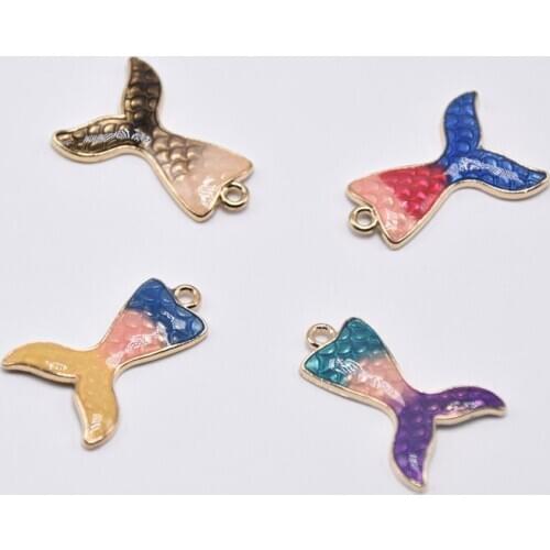 10pcs/lot Fashion Mermaid Fish Enamel Charms Metal Ocean Pendants Gold base Fashion Jewelry Accessories for DIY handmade