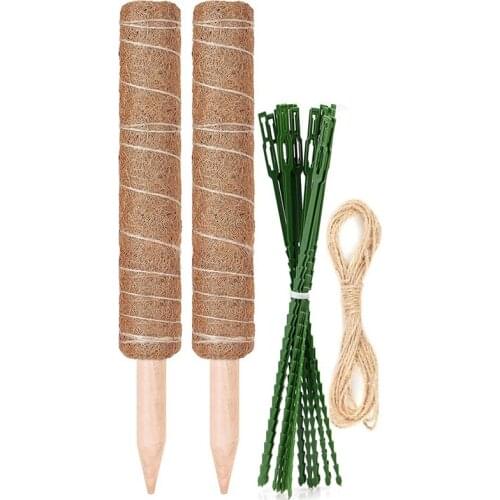 2-Pack 12inch Moss Poles with 20Pcs Adjustable Plant Ties & 17Ft Jute String, Henrycares Extendable Coco Coir Totem Pole