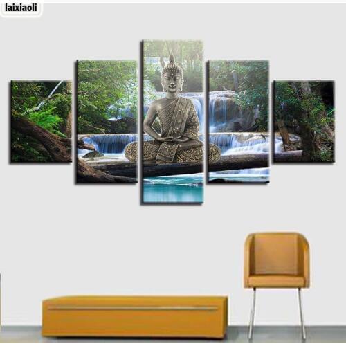 5 PCS Diamond Painting Buddha waterfall Art Room Decor Multi-picture Diamond Mosaic Embroidery Religion icon Rhinestone picture