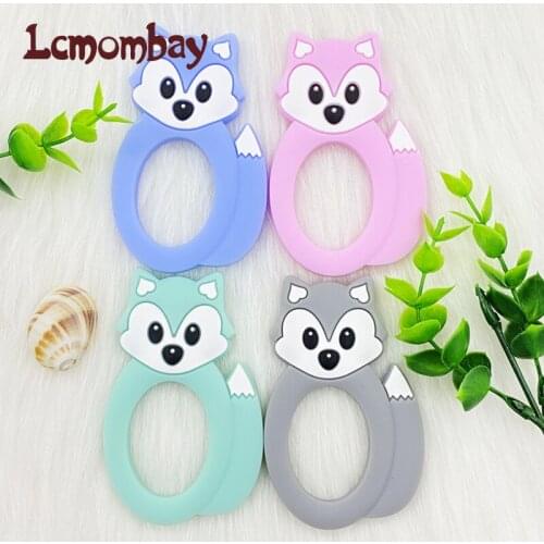 Lcmombay 5pcs babi Fox Teether Cartoon Silicone Beads Baby Teethers Food Grade Teething Toys BPA Free Nurse Gift