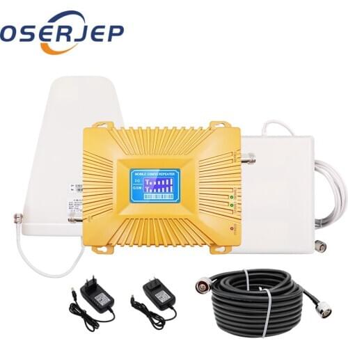 70dB GSM 900/2100 MHz dual-band repeater mobile phone signal amplifier booster + LPDA outdoor antenna/Panel Indoor Antenna