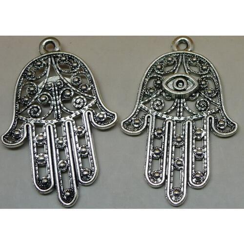 ALYMMO 2 Pcs/lot Antique Silver Hollow Hamsa Hand Charms 28x42mm Fatima Pendant for Jewelry Making Wholesale