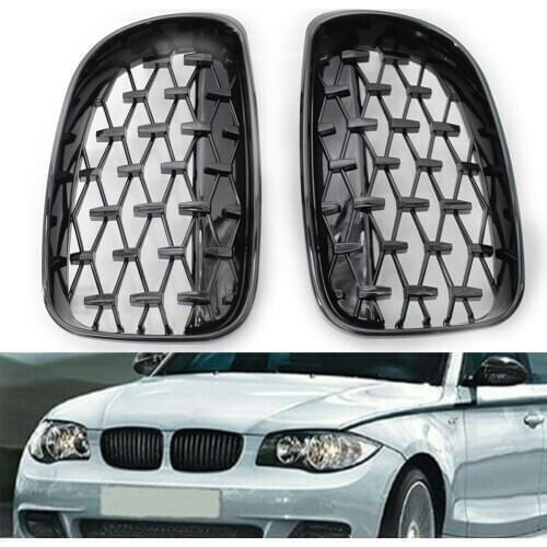 Car Front Grille For BMW E81 E82 E87 E88 1 Series 2008 2009 2010 2011 Glossy Black Diamond Meteor Styling Kidney Grill