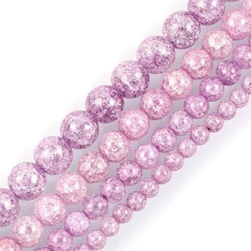 15"Strand Light Purple Round Cracked Crystal Stone Beads Loose Spacer Beads For Jewelry Making Bracelet Neck 6-12mm