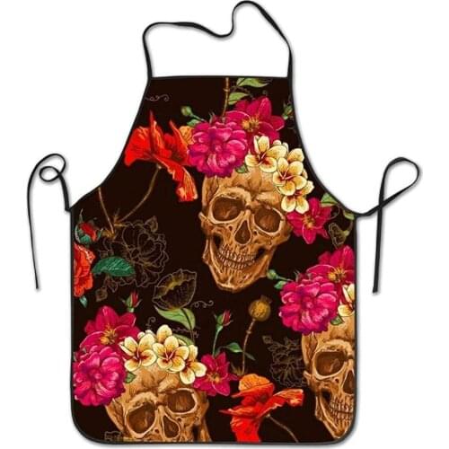 Flower Sugar Skulls Apron - Durable Adjustable Straps Aprons for Women - Kitchen Cooking BBQ Party Barbecue