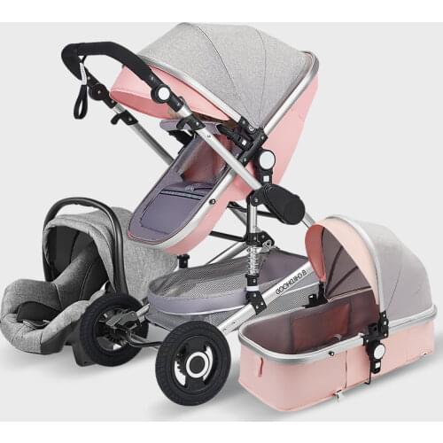 High Landscape Baby Stroller 3 in 1 With Car Seat Pink Stroller Luxury Travel Pram Car seat and Stroller Baby Carrier Trolley