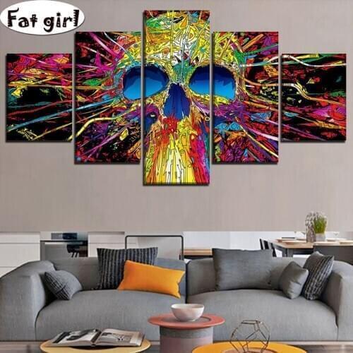 Diy cross stitch diamond painting Abstract painted skull mural 5D embroidery mosaic home packing diamond kits square round art