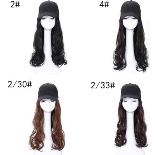Sylhair Long Wavy Synthetic Baseball Cap Hair Wig Natural Black Wigs Naturally Connect Synthetic Hat Wig Adjustable For Girl