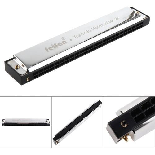 FEIFAN Silver 24 Holes 8K Titanium Harmonica Tremolo Tone KeyC Harp Mouth Organ Musical Instruments /for beginners