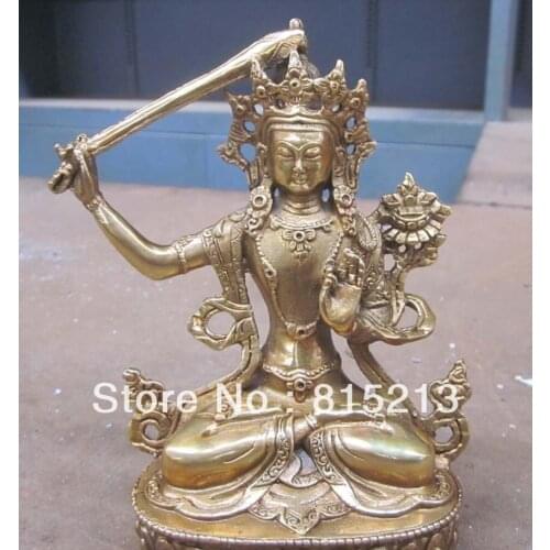 Bi0066 6.4" Tibetan bronze Manjushri Bodhisattva Buddha Statue