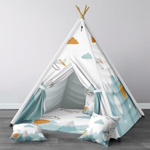 Play Tent for Kids Wigwam Portable Indoor Playground Tents Children Bedrooms White Blue Plane Baloon Model 1406