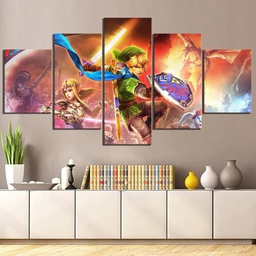 5 Piece Wall Art Canvas Paintings Japanese Games Zelda Figure Posters Modern Home Decoration Wall Pictures For Living Room Decor