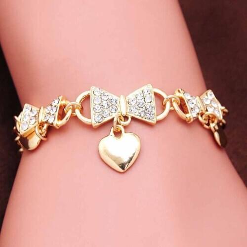 Classic Gold Color Heart-shaped Charm Bracelet Exquisite CZ Butterfly Chain Pendant Bracelet Fashion Bridal Wedding Jewelry