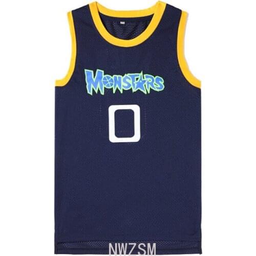 Movie Cosplay Costumes Tune-Squad Retro jerseys Movie version Dark blue No. 0 embroidered basketball jersey