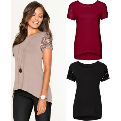 Summer new hot style, European and American pure color bright slice stitching short-sleeved T-shirt top female LQ0048