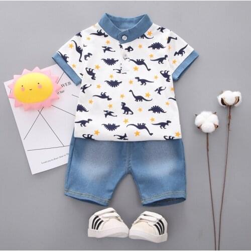 Summer New Style Boy Suit Short-Sleeved Dinosaur Print Childrens Casual Wear Childrens clothes for boys 1 2 3 4 years