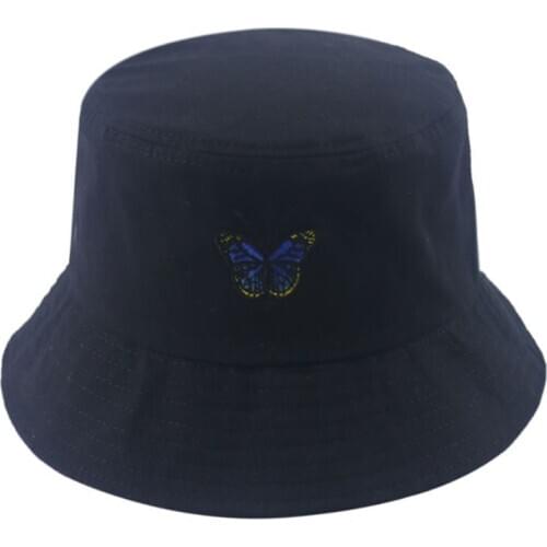 Unisex Summer Butterfly Embroidery Bucket Hat Short Brim Sunscreen Fisherman Cap F42F