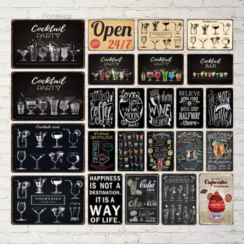 Cocktail Wall Art Metal Sign Shabby Chic Party Tin Plates For Music Bar kitchen Shop Restaurant Home Decoration 30X20CM