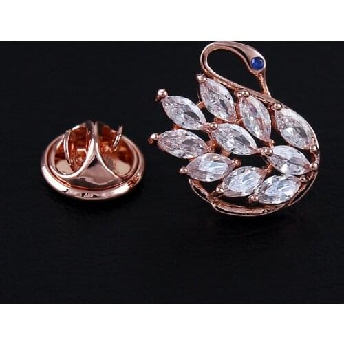 Fashion Small Cute Animal Swan Collar Pins For Women High Quality Metal Cubic Zirconia Button Brooches Pins Jewelry Wholesale