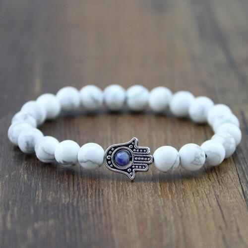 Natural Stone 8mm Bead Matte Onyx Bracelets For Women and Men,White Howlite Palm Hand Classic Bracelets,pulseras mujer