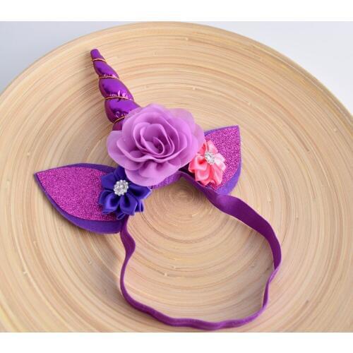 New arrival Purple Girl Unicorn Headband Baby Girls Unicorn Birthday Party Hair Accessories Flower Baby Headband Photo Props