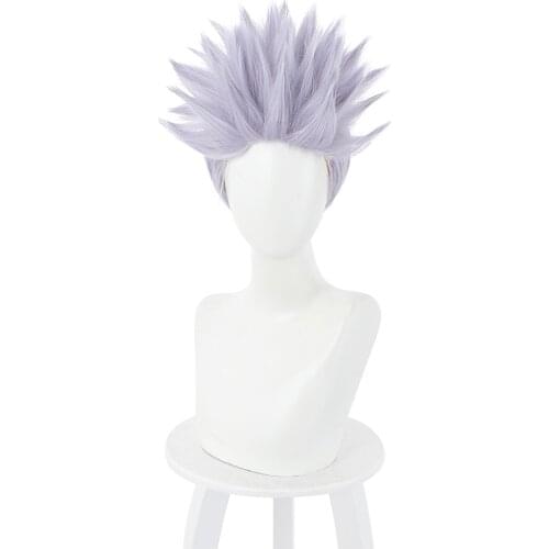 Jujutsu Kaisen Cosplay Wig Gojo Satoru Light Purple Resistant Synthetic Hair Halloween Party Props