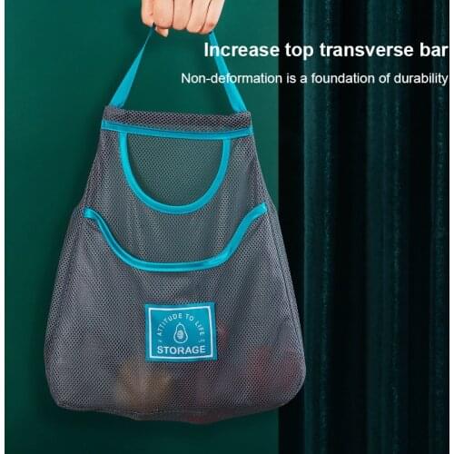 Portable Reusable Vegetable Bags Double Pockets Hanging Grocery Bags Water Wash Mesh Organizer Kitchen Storage Handbag