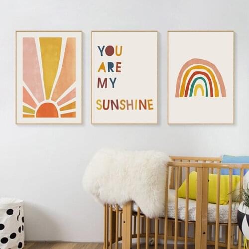 Simple Nordic Mo Landi watercolor sun rainbow childrens room decorative painting poster living room canvas mural picture