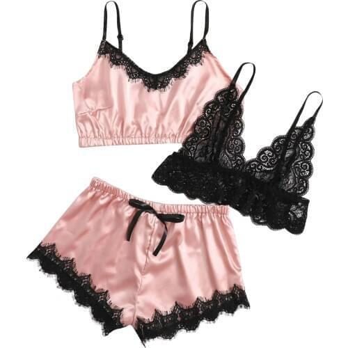 Transparent Perspective Bodysuit Erotic Underwear Porno Lingerie Suit Women Sexy Satin Silk Eyelash Lace Deep V Costumes 3 Piece