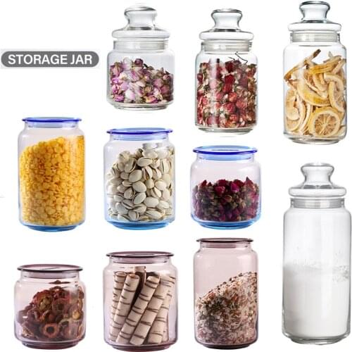 Transparent Glass Sealed Jar Candy Tea Grain Coffee Beans Snacks Storage Tank Food Container With Lids Kitchen Storage Bottle