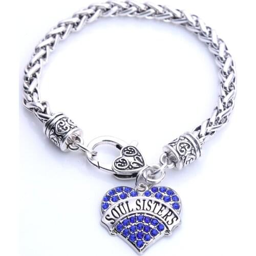 Soul Sisters Pave Heart Charm Bracelet Silver Plated Lobster Clasp Clear Crystal Charm