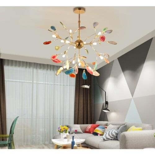 Modern Agate G4 Bulb Chandeliers Nordic Minimalist Bedroom Lamp Creative Branches Carnelian Living Room Hanging Light Fixtures