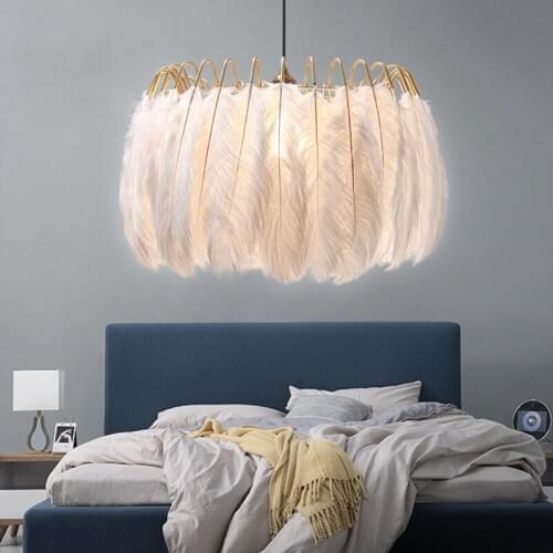 Modern LED Pendant lights home decoration bedroom feather Lampshade gold lamp indoor wedding minimalist art interior design 220v