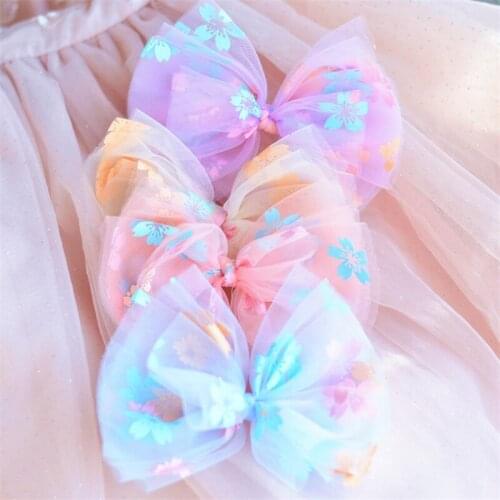 8pcs/Lot Super Fairy Girls Bow Hairpin Princess Sweet Net Yarn Flower Hair Clip Barrette Fashion Children Hair Accessories