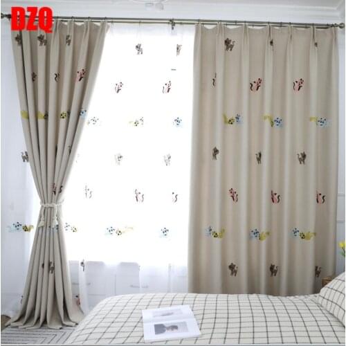 Shade Curtains Simple Curtain for Living Room Modern Boys and Childrens Blue Padded Shade Fabric Curtains for Bedroom Kitten