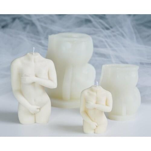 Shy Female Body Silicone Candle Plastic Moulds Diy Gypsum Naked Body Plaster Crafts Mold Handmade Soap Making Home Decoration