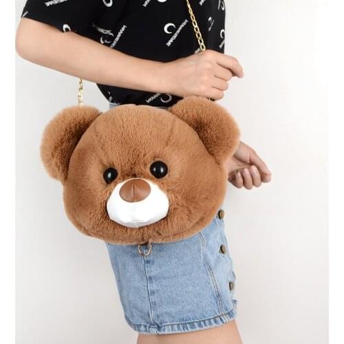 Fluffy Rabbit Fur Bear Messenger For Women Cute Girls Plush Bears Key Chains Handbag Female Bag Party Gift