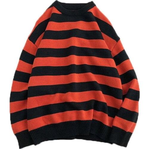 Women Striped Sweater Casual Oversized Pullover Sweaters Long Sleeve Knitwear Streetwear Female Autumn Winter Korean Warm Couple