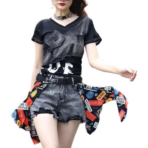 2021 Summer Fashion Cutout Tracksuits Ladies Black Tops and Shorts Womens Vintage Two Piece Sets Casual Streetwear Punk XC630