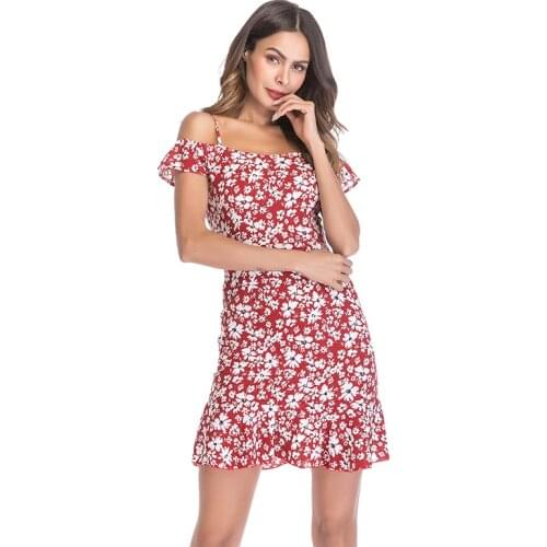 2021 Sexy Chiffon Womens Dress Tank Top off-Shoulder Floral-Print Women Dresses Woman Clothing Flounced Beach Dress For Female