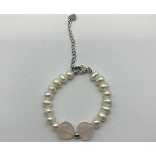 1 pcs Fashion Design Freshwater Pearl Beads Bracelets Pink Quartz Heart Shape Bracelets For Small girls