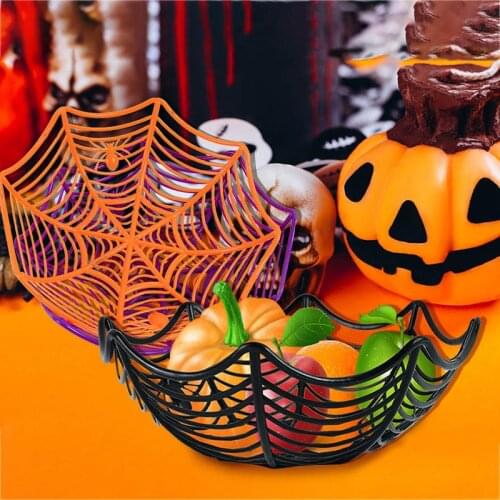 1pc Spider Web Fruit Plate Halloween Decoration Candy Biscuit Plastic Basket Bowl Home Living Room Halloween Party Supplies