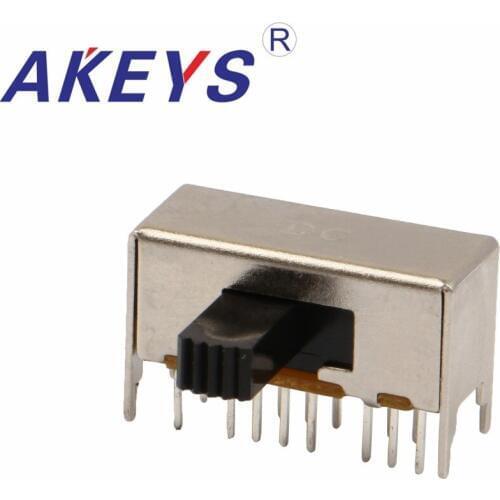 10PCS SK-43D01 4P3T Four pole three throw slide switch side insert 16 pin with 4 fixed pin switch Handle height 4/5/8/9/11/12mm