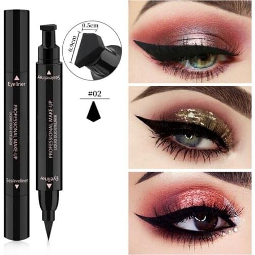 2 In1 Winged Stamp Liquid Eyeliner Pencil Eyes Makeup Waterproof Fast Dry Lasting Cosmetics Black Seal Double-ended Eyeliner Pen