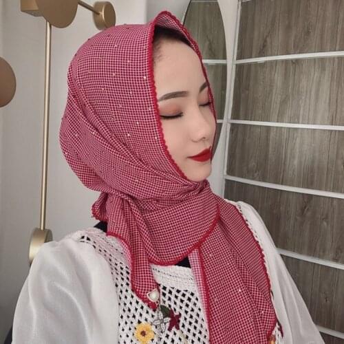 2021 Muslim Clothing Eid Al-Fitr Hijab Summer New Casual Hijab Lattice Side Triangle Scarf Female Headdress Fringed Tulle Scarf