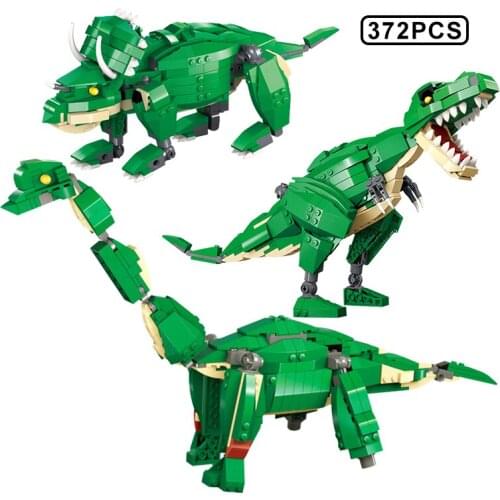 372Pcs 3 IN 1Deformed Jurassic Dinosaur Building Blocks Tyrannosaurus Brachiosaurus Triceratops Model DIY Bricks Toys Boy Gifts